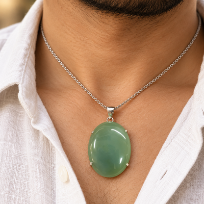 Aqua Chalcedony Oval Gemstone Pendant Silver Tone Jewelry PEN584-SLV-NAQCLY01