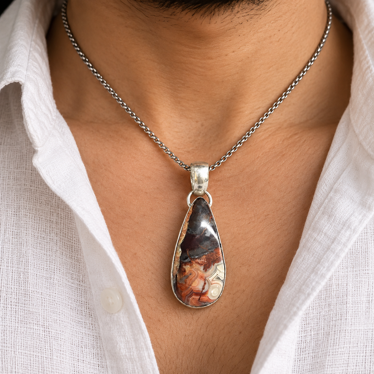 Crazy Lace Agate Pendant, Natural Gemstone Silver Jewelry PEN586-SLV-NCLAG01