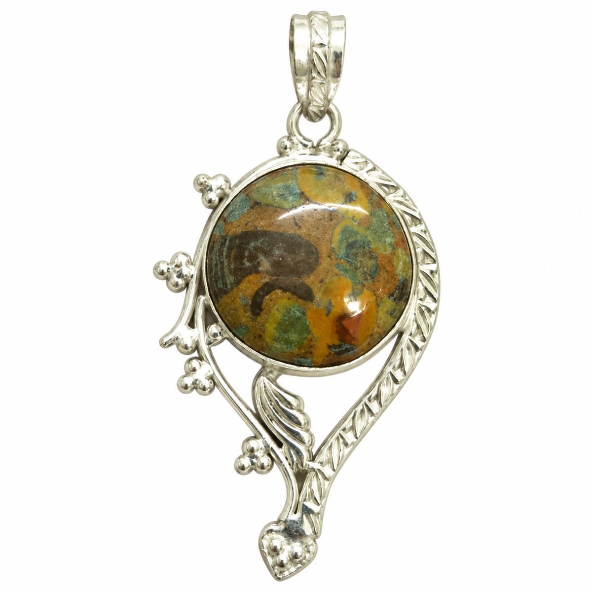 Fruit Jasper Pendant Necklace, Antique Silver Tone Jewelry PEN587-SLV-NFRJR01