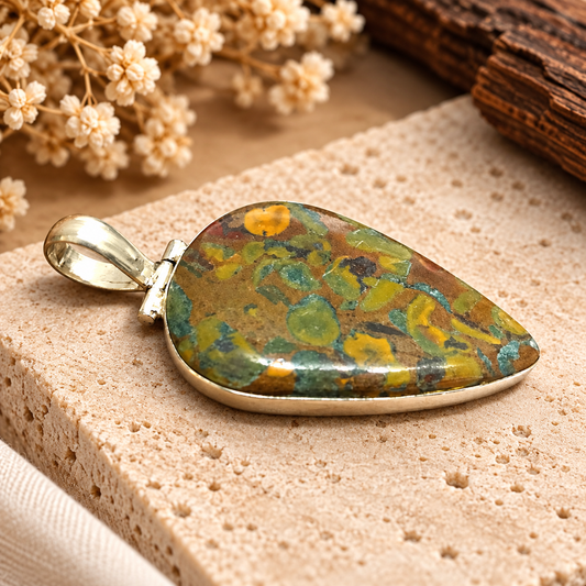 Fruit Jasper Pendant Necklace, Natural Stone Boho Jewelry PEN590-SLV-NFRJR01