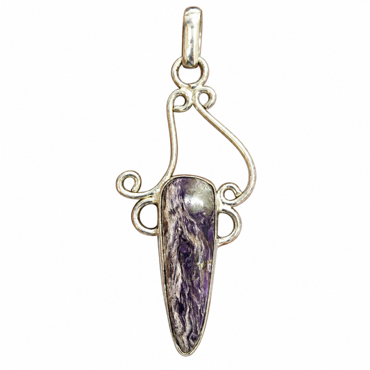 Charoite Pendant, Purple White Gemstone Silver Tone Jewelry PEN595-SLV-LCH01