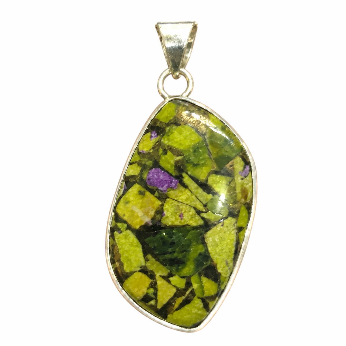 Green Turquoise Pendant, Oval Gemstone Silver Tone Jewelry PEN596-SLV-LGTQS01