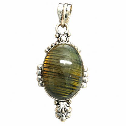 Labradorite Pendant, Oval Gemstone Antique Silver Jewelry PEN598-SLV-NLBD01