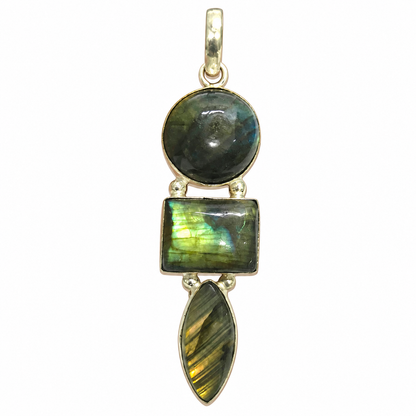 Labradorite Pendant, Three Stone Silver Tone Gemstone Jewelry PEN599-SLV-NLBD03