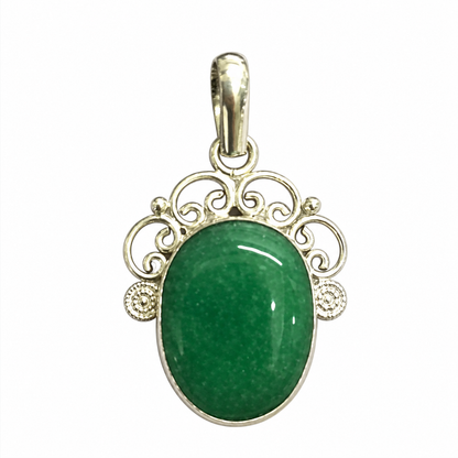 Green Onyx Pendant, Oval Gemstone Antique Silver Jewelry PEN600-SLV-NGO01