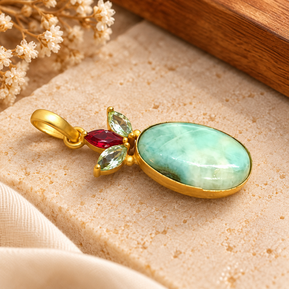 Larimar Pendant, Aqua Blue Gemstone Gold Tone Jewelry PEN602-GLD-LMUL-NLAR04