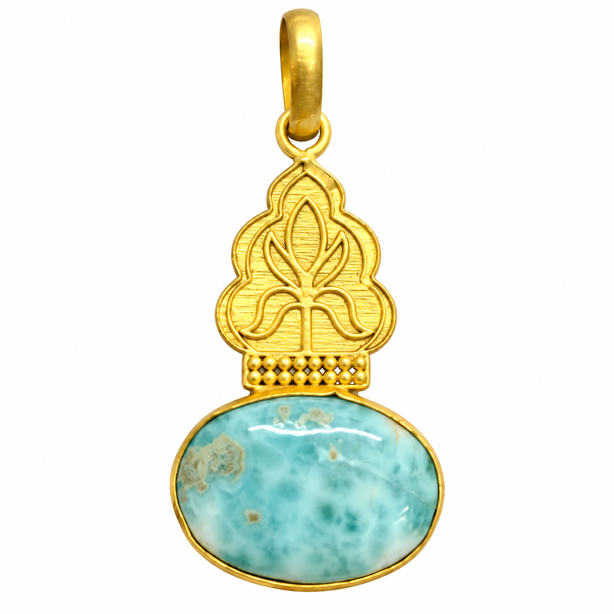 Larimar Pendant, Aqua Blue Gemstone Gold Tone Jewelry PEN603-GLD-NLAR01