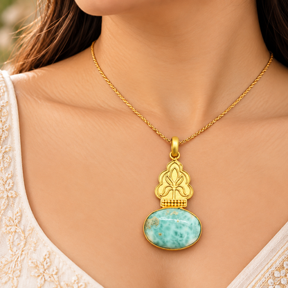 Larimar Pendant, Aqua Blue Gemstone Gold Tone Jewelry PEN603-GLD-NLAR01