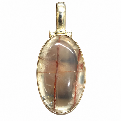 Natural Crack Crystal Pendant, Oval Stone Silver Jewelry PEN606-SLV-NCC01