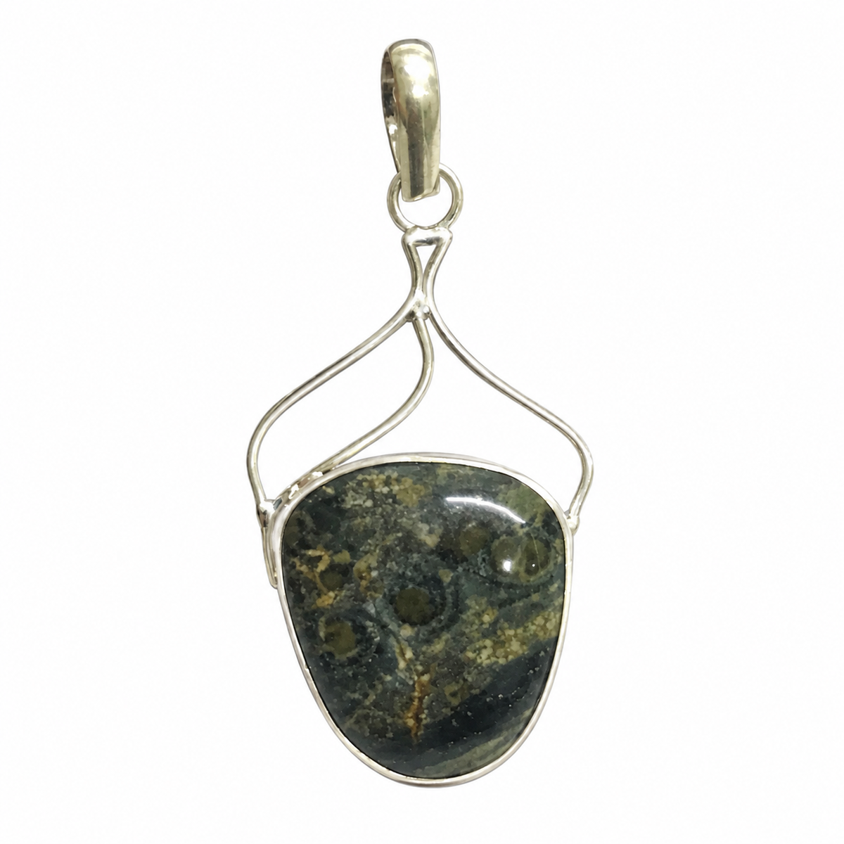Kambaba Jasper Pendant in Silver Tone, Natural Stone Jewelry PEN613-SLV-NKJR01