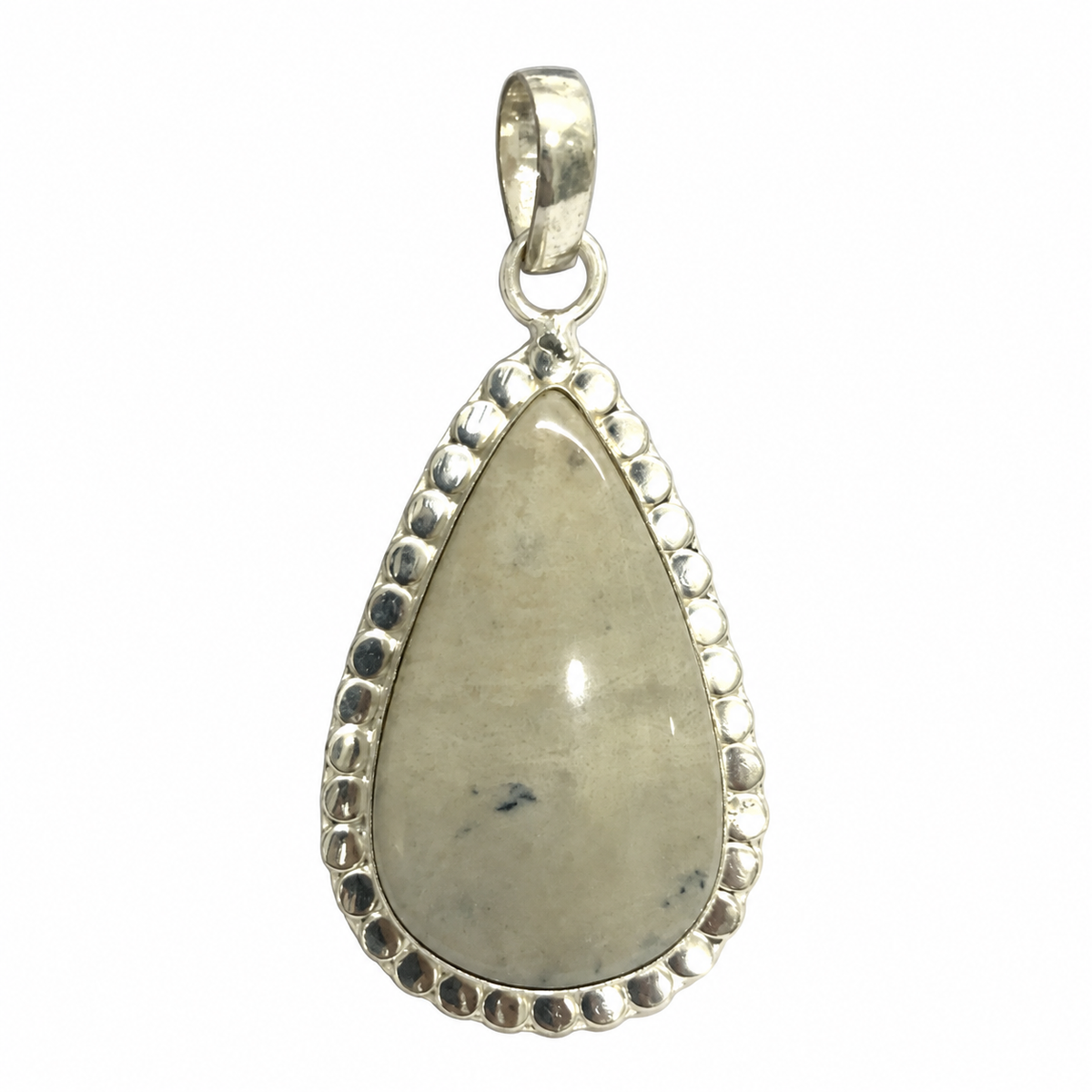 Elegant Silver Teardrop Green Jasper Gemstone Pendant PEN616-SLV-NJR01