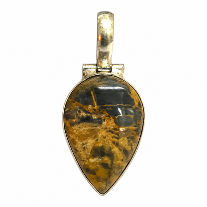Natural Golden Black Jasper Silver Teardrop Pendant PEN617-SLV-NJR01