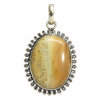 Vintage Silver Oval Picture Jasper Gemstone Pendant PEN618-SLV-NPJR01