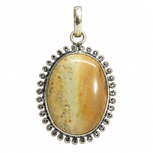 Vintage Silver Oval Picture Jasper Gemstone Pendant PEN618-SLV-NPJR01