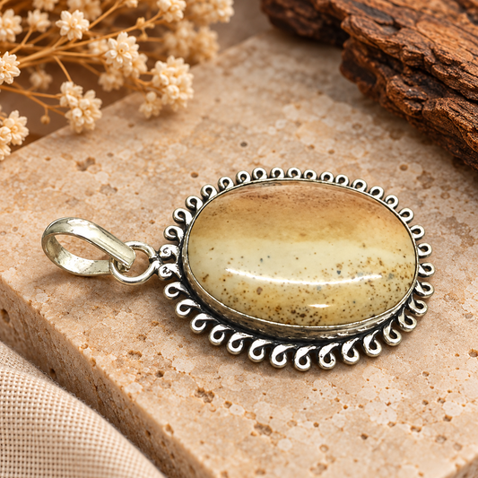 Vintage Silver Oval Picture Jasper Gemstone Pendant PEN618-SLV-NPJR01