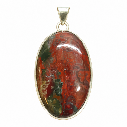 Natural Bloodstone Jasper Oval Gemstone Silver Bezel Pendant PEN619-SLV-NJR01