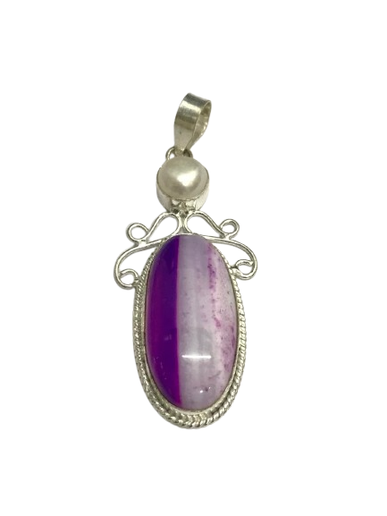 Natural Purple Agate Oval Pendant, Silver Tone Boho Statement Jewelry PEN62-SLV-NAG-NPRL02