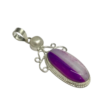 Natural Purple Agate Oval Pendant, Silver Tone Boho Statement Jewelry PEN62-SLV-NAG-NPRL02