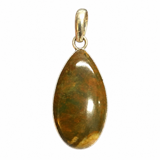 Natural Green Jasper Silver Teardrop Gemstone Pendant PEN620-SLV-NJR01