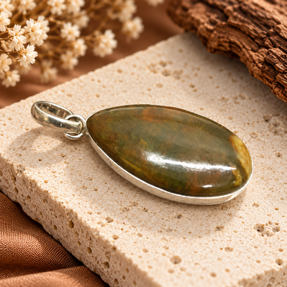 Natural Green Jasper Silver Teardrop Gemstone Pendant PEN620-SLV-NJR01