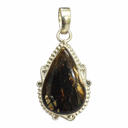 Handcrafted Silver Black Jasper Teardrop Gemstone Pendant PEN621-SLV-NJR01