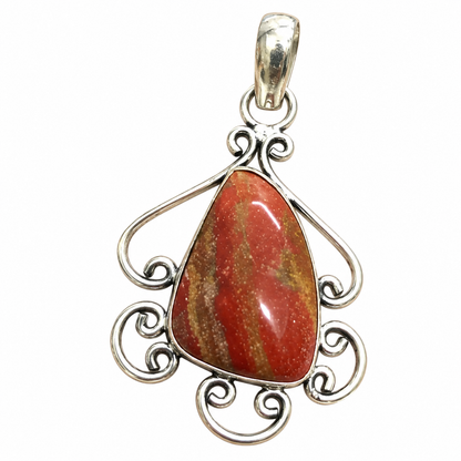 Vintage Silver Red Jasper Filigree Teardrop Gemstone Pendant PEN622-SLV-NJR01