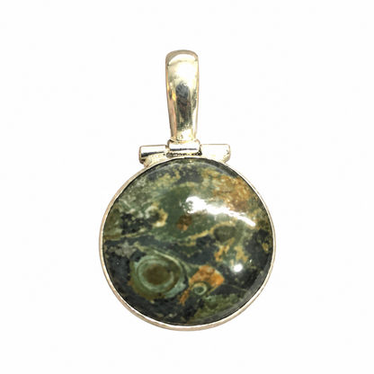 Natural Round Kambaba Jasper Silver Bezel Gemstone Pendant PEN623-SLV-NKJR01
