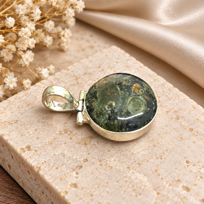 Natural Round Kambaba Jasper Silver Bezel Gemstone Pendant PEN623-SLV-NKJR01