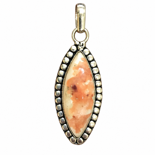 Vintage Silver Marquise Agate Beaded Gemstone Pendant PEN625-SLV-NAG01