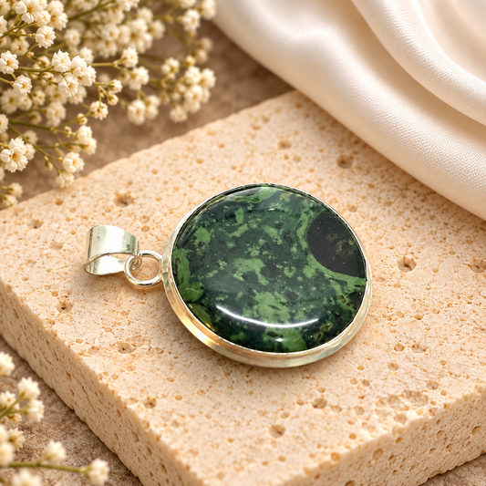 Natural Round Kambaba Jasper Silver Bezel Pendant PEN628-SLV-NKJR01