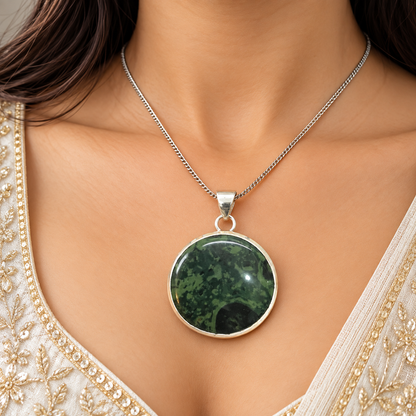 Natural Round Kambaba Jasper Silver Bezel Pendant PEN628-SLV-NKJR01