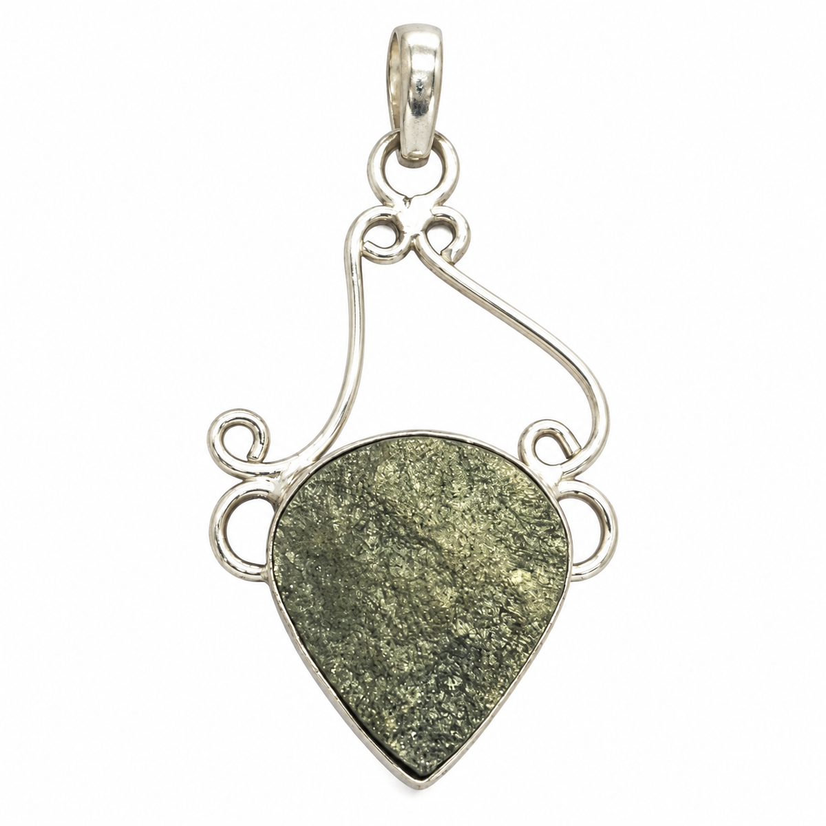 Silver Pyrite Druzy Heart Filigree Gemstone Pendant PEN632-SLV-NPYR01