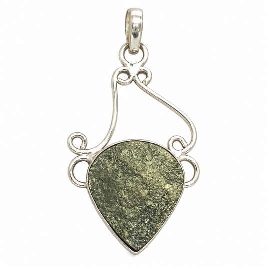 Silver Pyrite Druzy Heart Filigree Gemstone Pendant PEN632-SLV-NPYR01