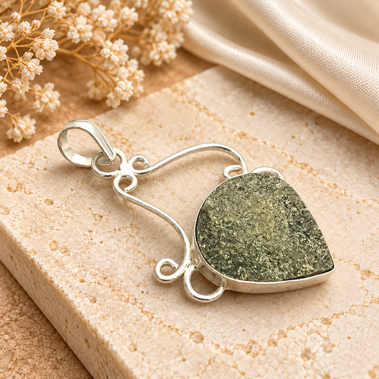 Silver Pyrite Druzy Heart Filigree Gemstone Pendant PEN632-SLV-NPYR01