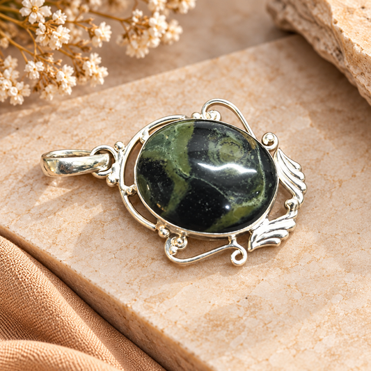 Kambaba Jasper Silver Pendant for Women, Elegant Gemstone PEN633-SLV-NKJR01