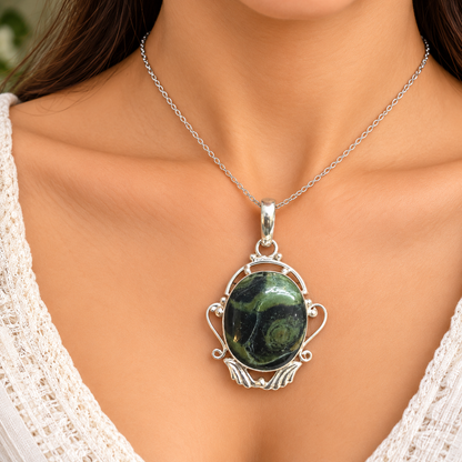 Kambaba Jasper Silver Pendant for Women, Elegant Gemstone PEN633-SLV-NKJR01