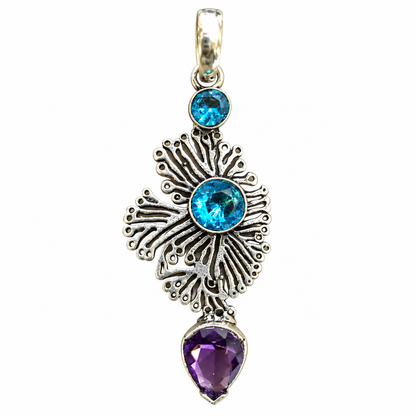 Blue Purple Gemstone Silver Pendant for Women Elegant Style PEN635-SLV-LQUA03