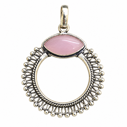 Pink Quartz Silver Pendant Necklace for Women PEN636-SLV-LQUA01