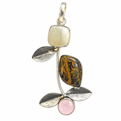 Multicolor Gemstone Silver Pendant for Women Floral Design PEN637-SLV-NPT-LMUT03