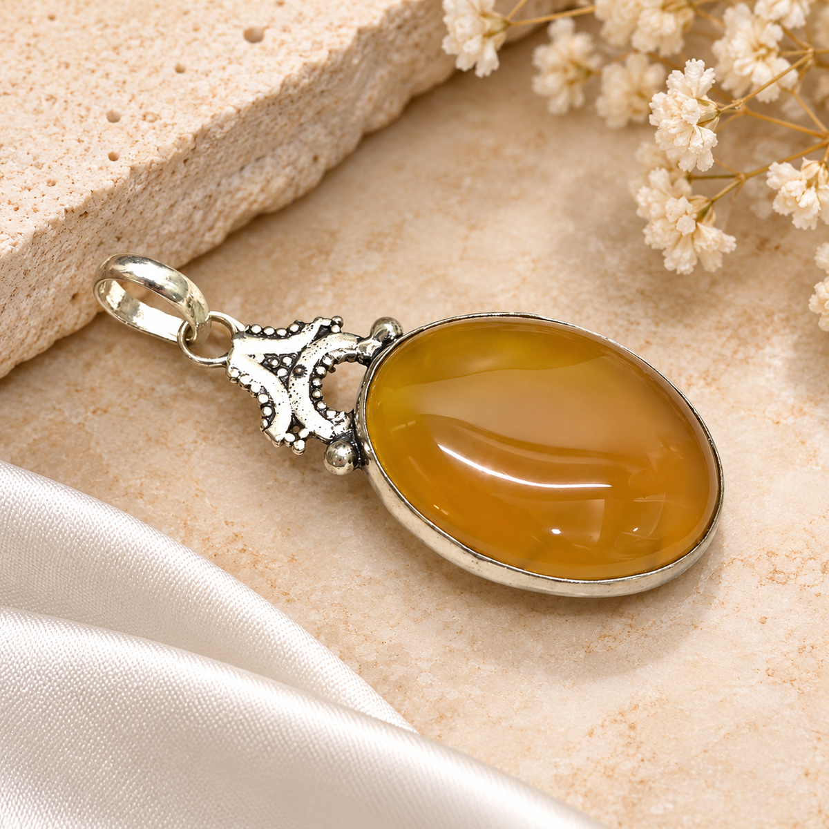Botswana Agate Silver Pendant Oval Gemstone Jewelry for Women PEN639-SLV-NBWAG01