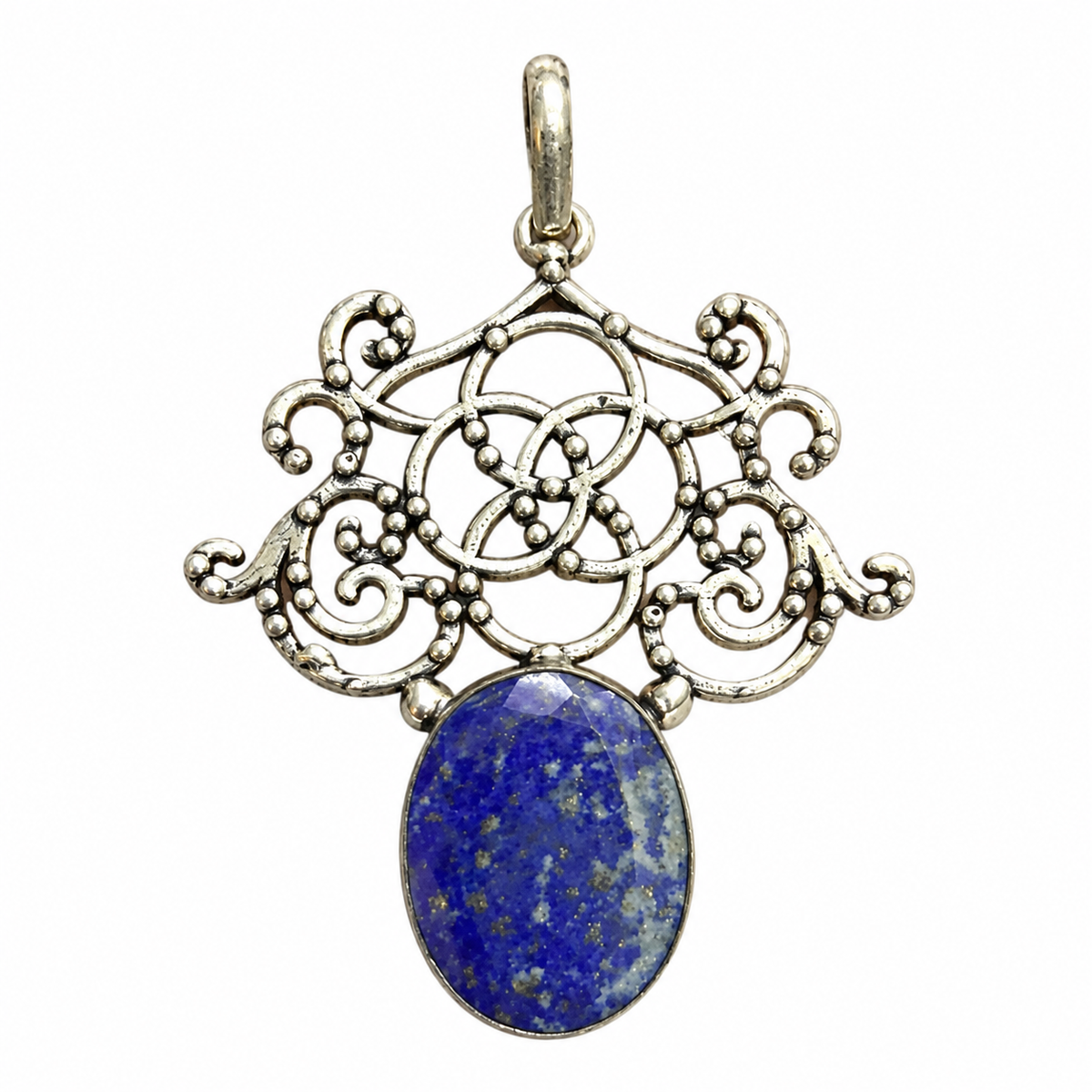 Lapis Lazuli Silver Pendant for Women Vintage Floral Design PEN640-SLV-NLLZ01