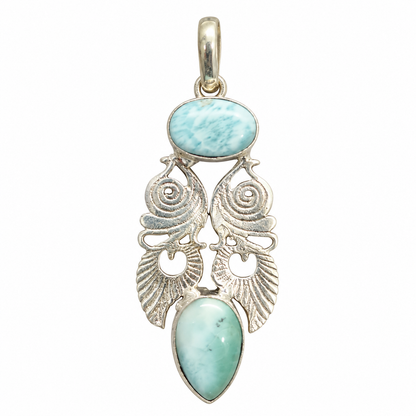 Larimar Blue Gemstone Silver Tone Ocean Inspired Pendant PEN644-SLV-NLAR02