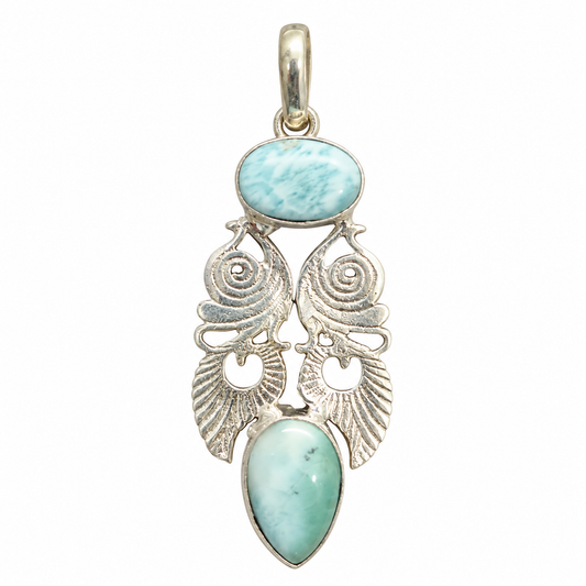 Larimar Blue Gemstone Silver Tone Ocean Inspired Pendant PEN644-SLV-NLAR02