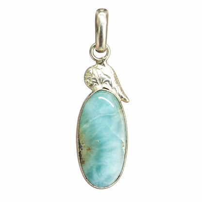 Larimar Blue Oval Gemstone Pendant Silver Tone Jewelry PEN645-SLV-NLAR01