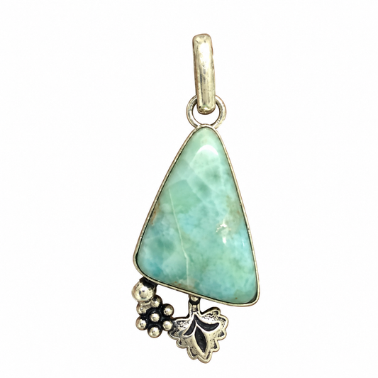Larimar Blue Oval Gemstone Pendant Silver Tone Jewelry PEN646-SLV-NLAR01