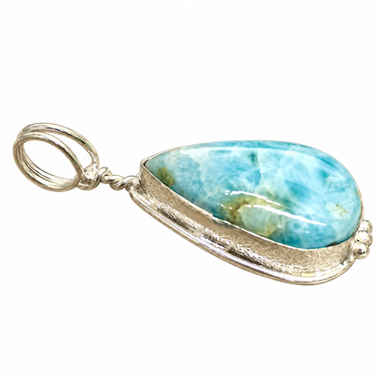 Larimar Blue Pear Gemstone Silver Tone Elegant Pendant PEN648-SLV-NLAR01