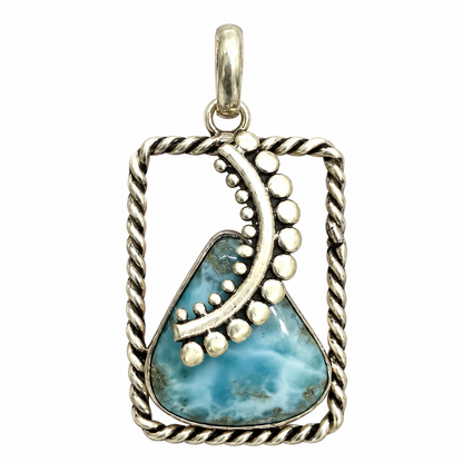 Boho Silver-Tone Larimar Gemstone Pendant PEN649-SLV-NLAR01