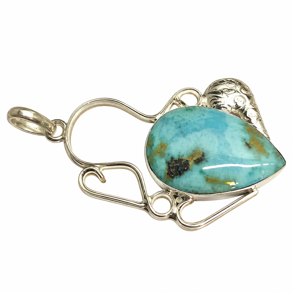 Boho Silver-Tone Teardrop Larimar Pendant PEN650-SLV-NLAR01