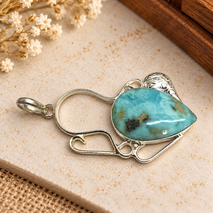 Boho Silver-Tone Teardrop Larimar Pendant PEN650-SLV-NLAR01