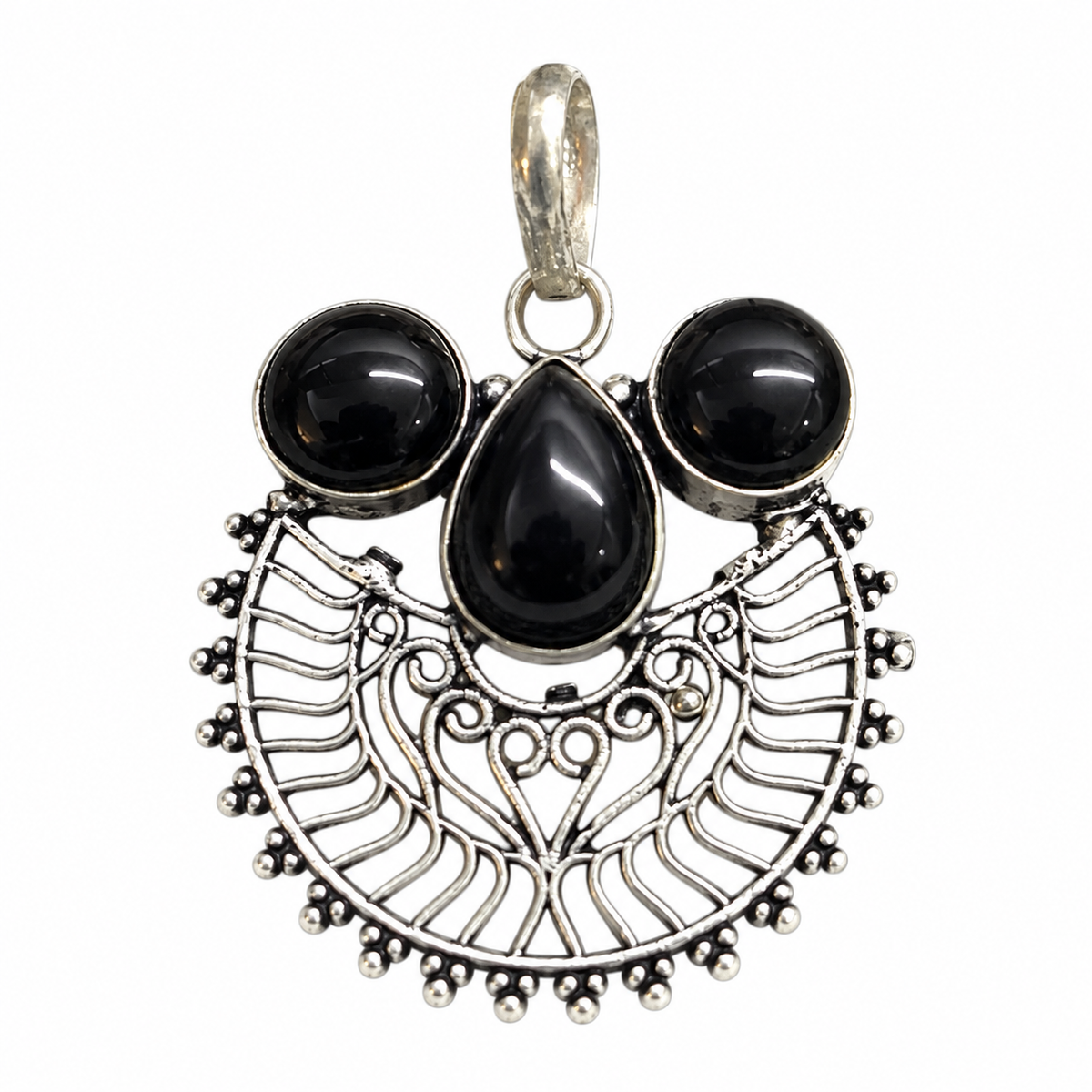 Black Onyx Silver Pendant for Women Ethnic Jewelry PEN654-SLV-NBO03